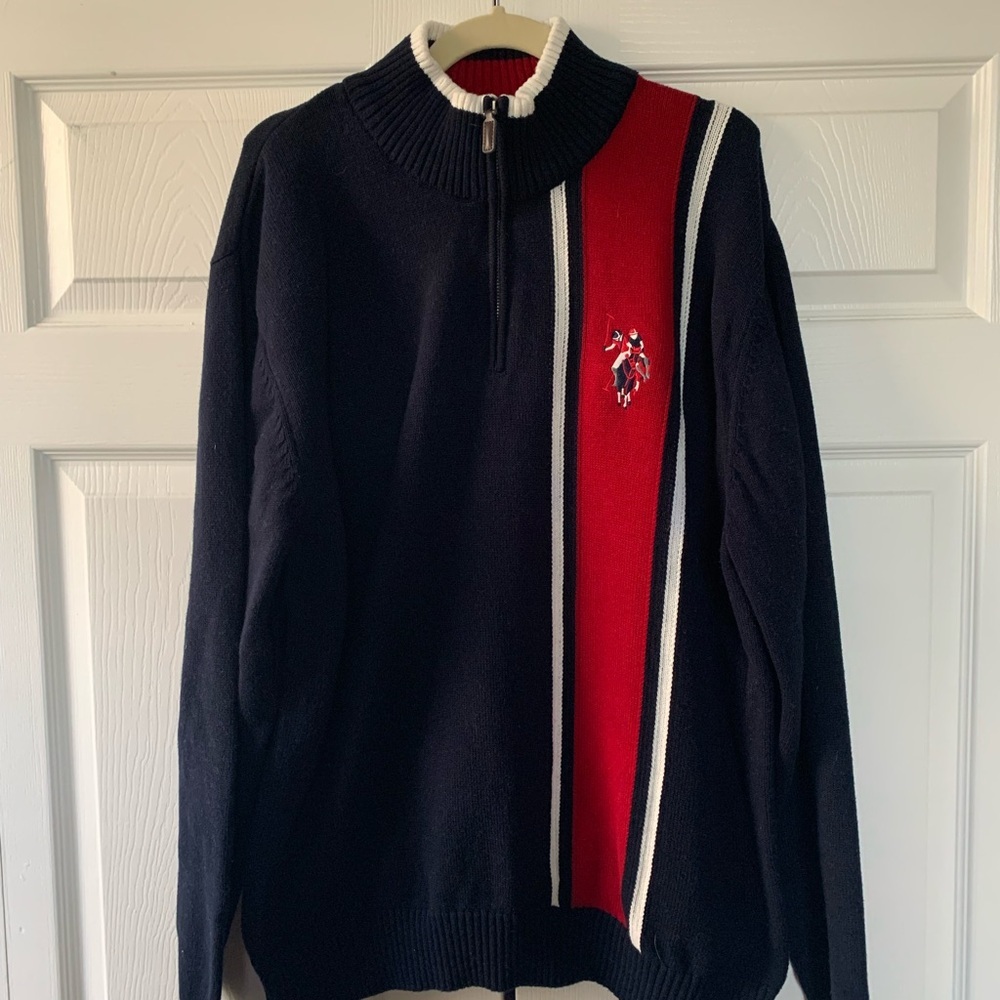 Navy and Red Men's Sweater